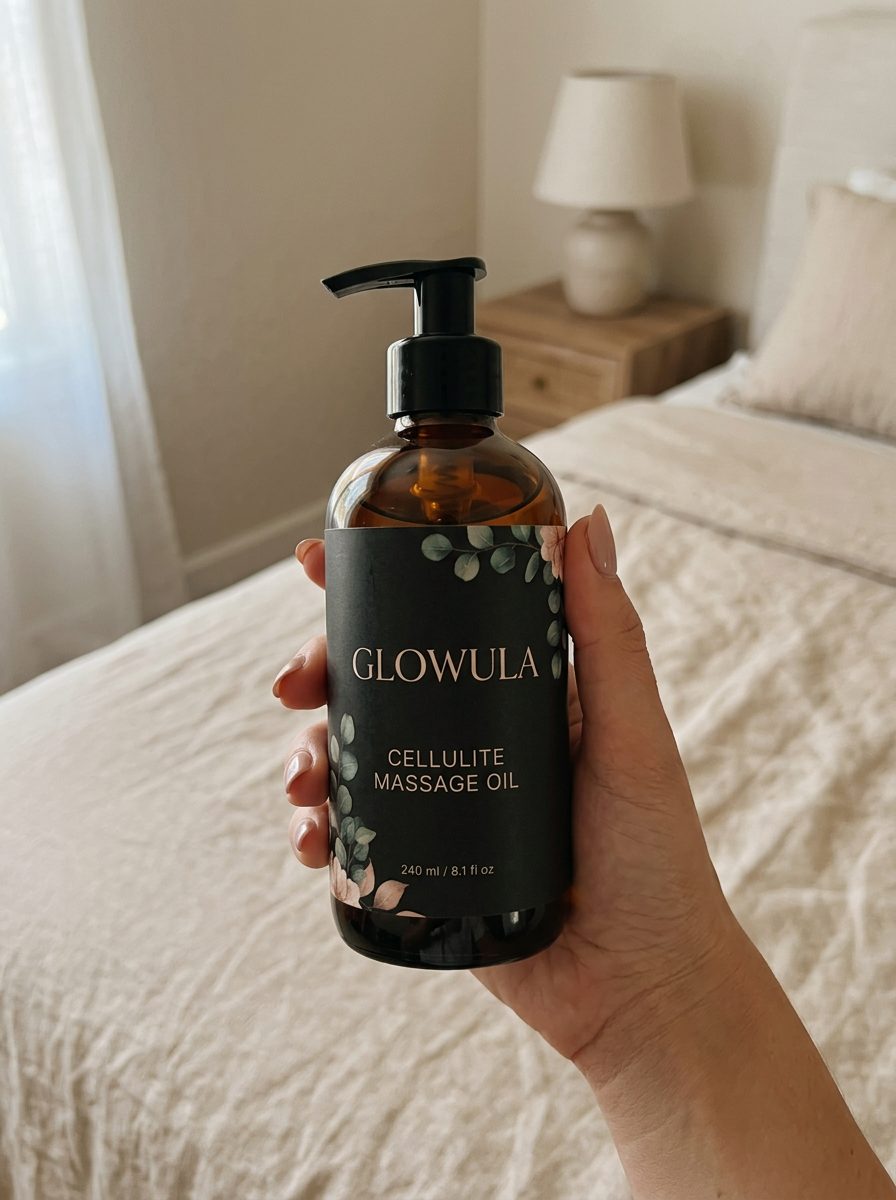 Hand holding the Glowula bottle in a bedroom