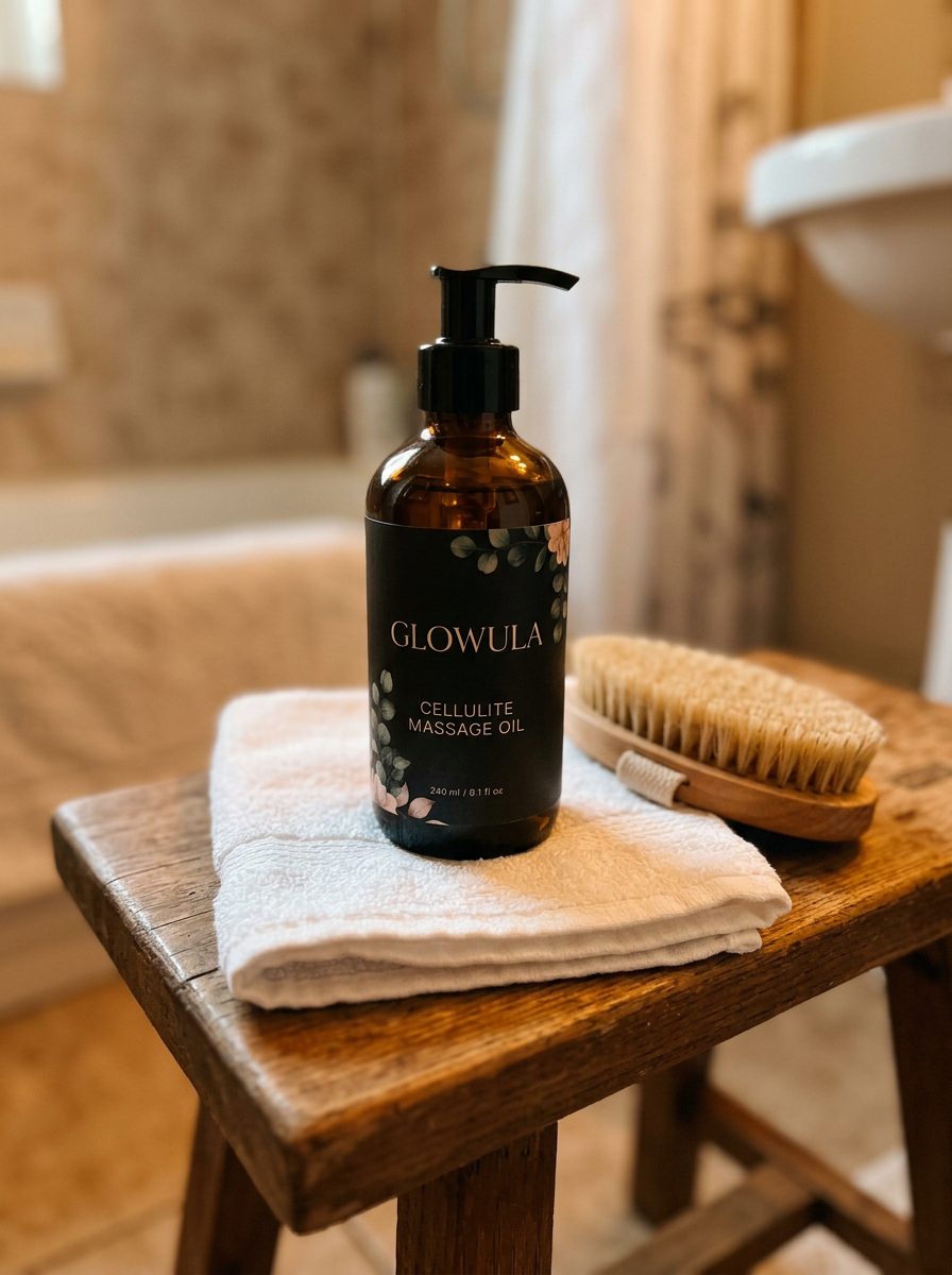 Glowula bottle on a towel with a body brush